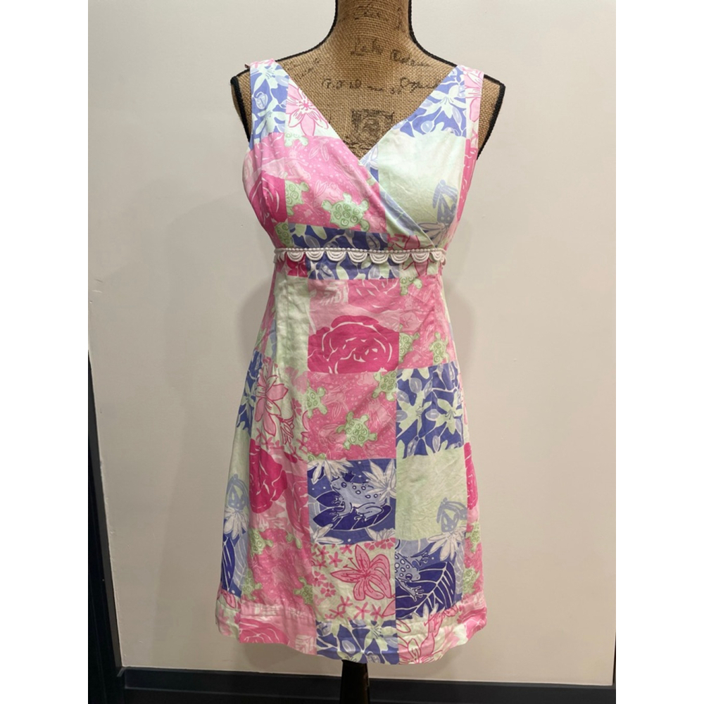 Lilly Pulitzer VTG Krista Patchwork Floral Babydoll Dress Shift 6 Colourful